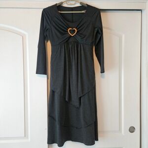 Long Sleeve Midi Dress Size Large Charcoal Gray Tiered Heart Babydoll  Size L